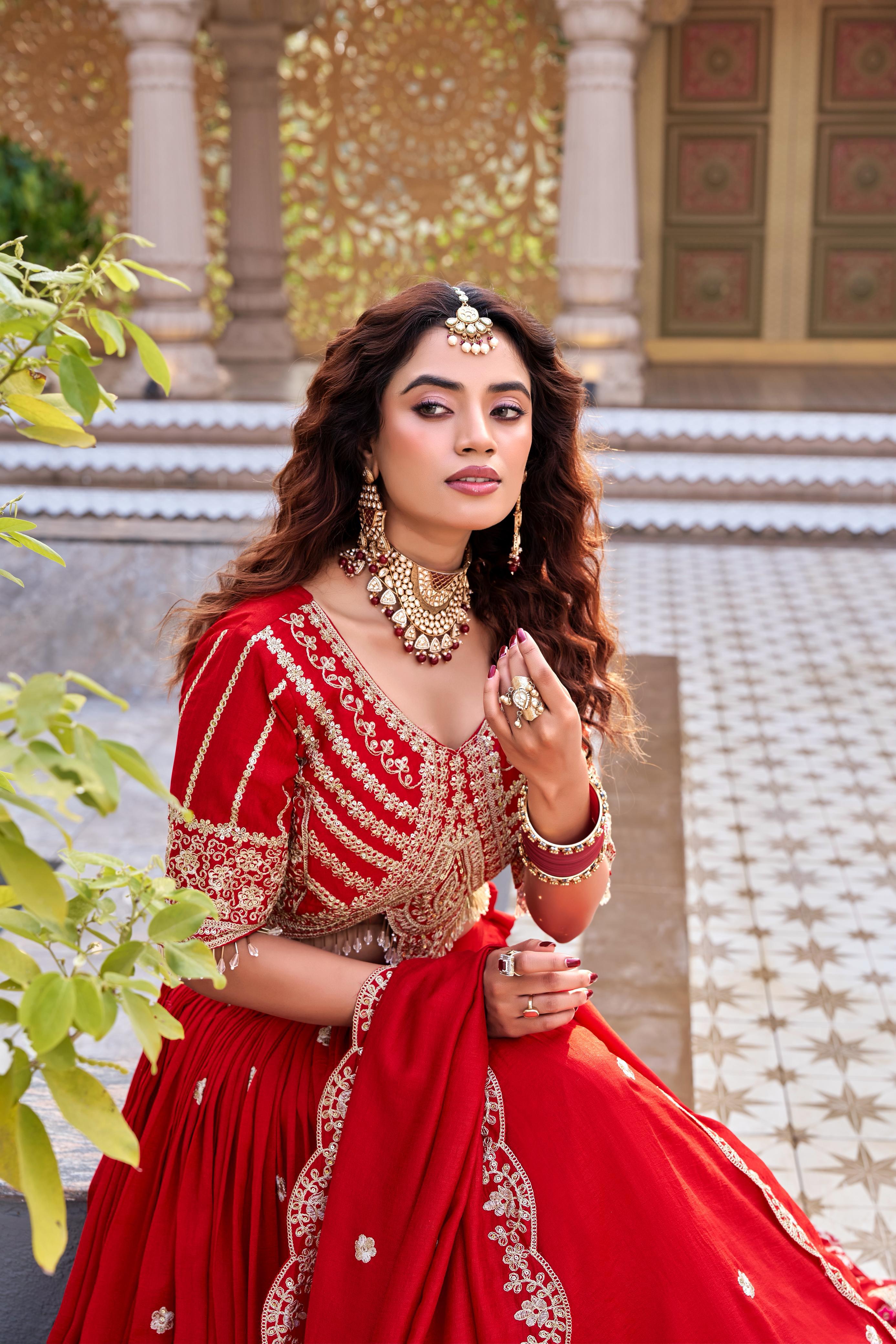 Premium Vichitra Wedding Lehenga Choli with Heavy Cording Embroidery