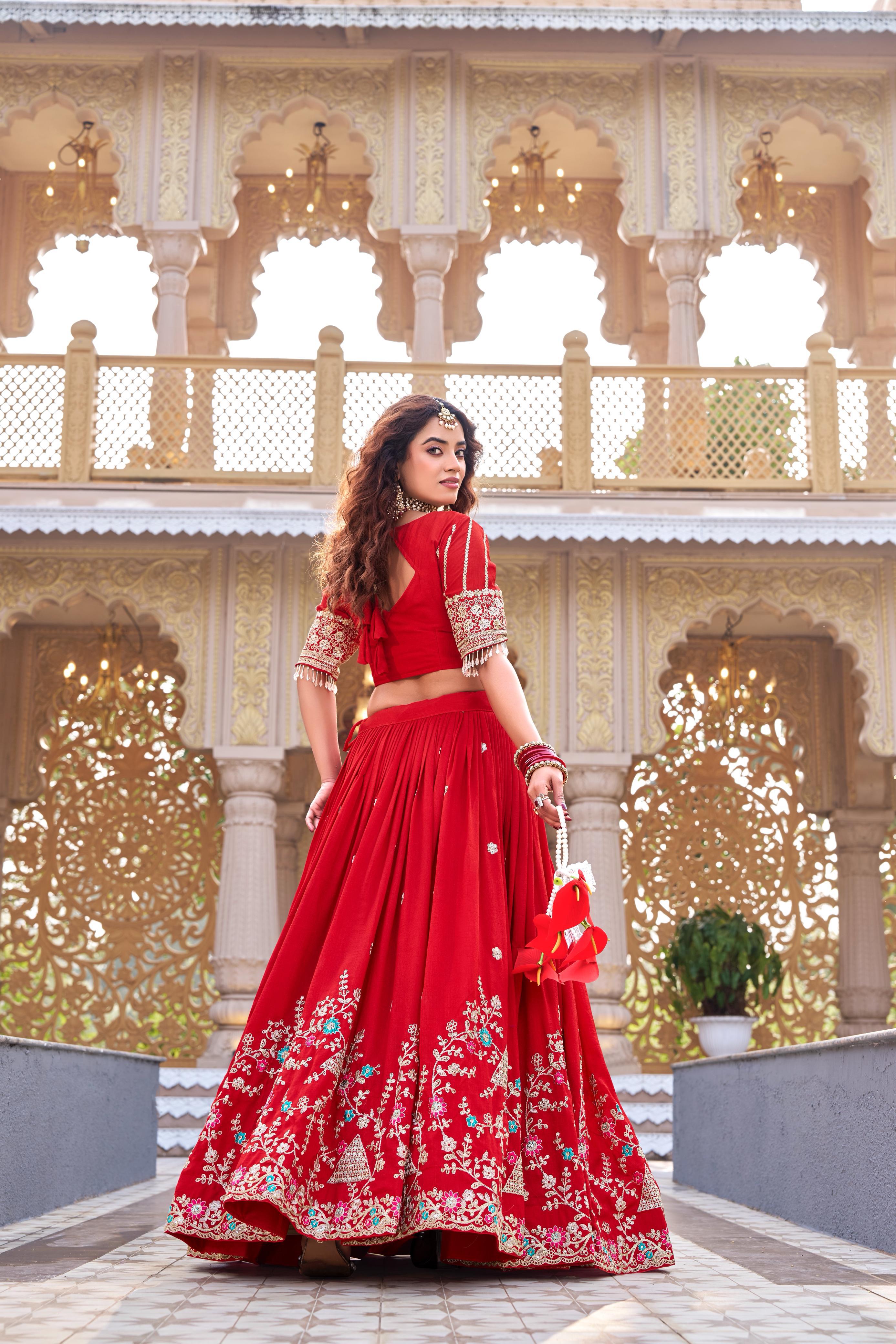 Premium Vichitra Wedding Lehenga Choli with Heavy Cording Embroidery