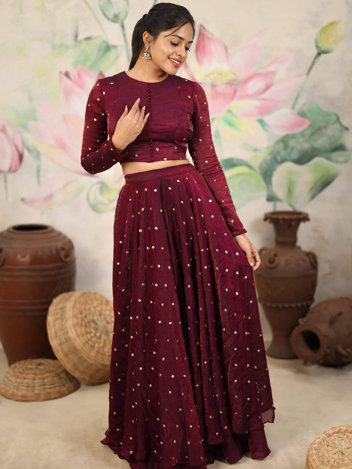 Ishana Wine Lehenga Set