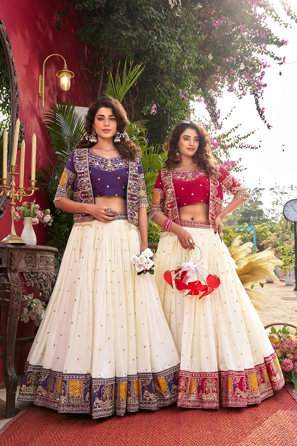 Designer Vichitra Lehenga Choli with Embroidered Koti for Women