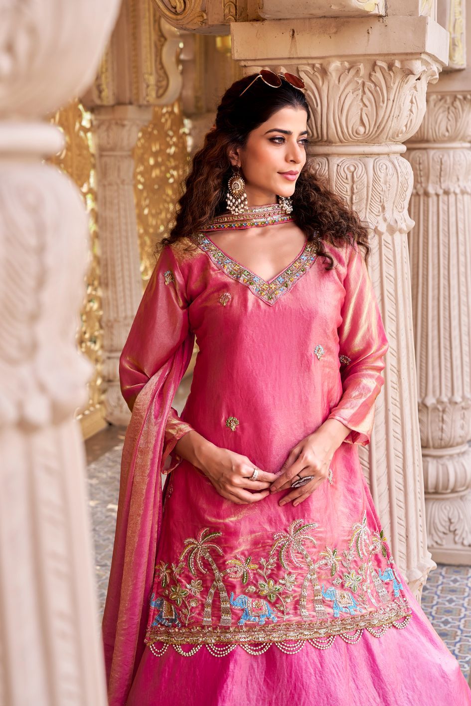 Gulnaar Embroidered Lehenga Choli Set with Dupatta (Pink & Teal)