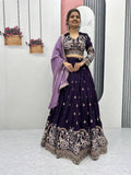 Purple Vichitra Silk Lehenga Choli with Peacock Embroidery Work