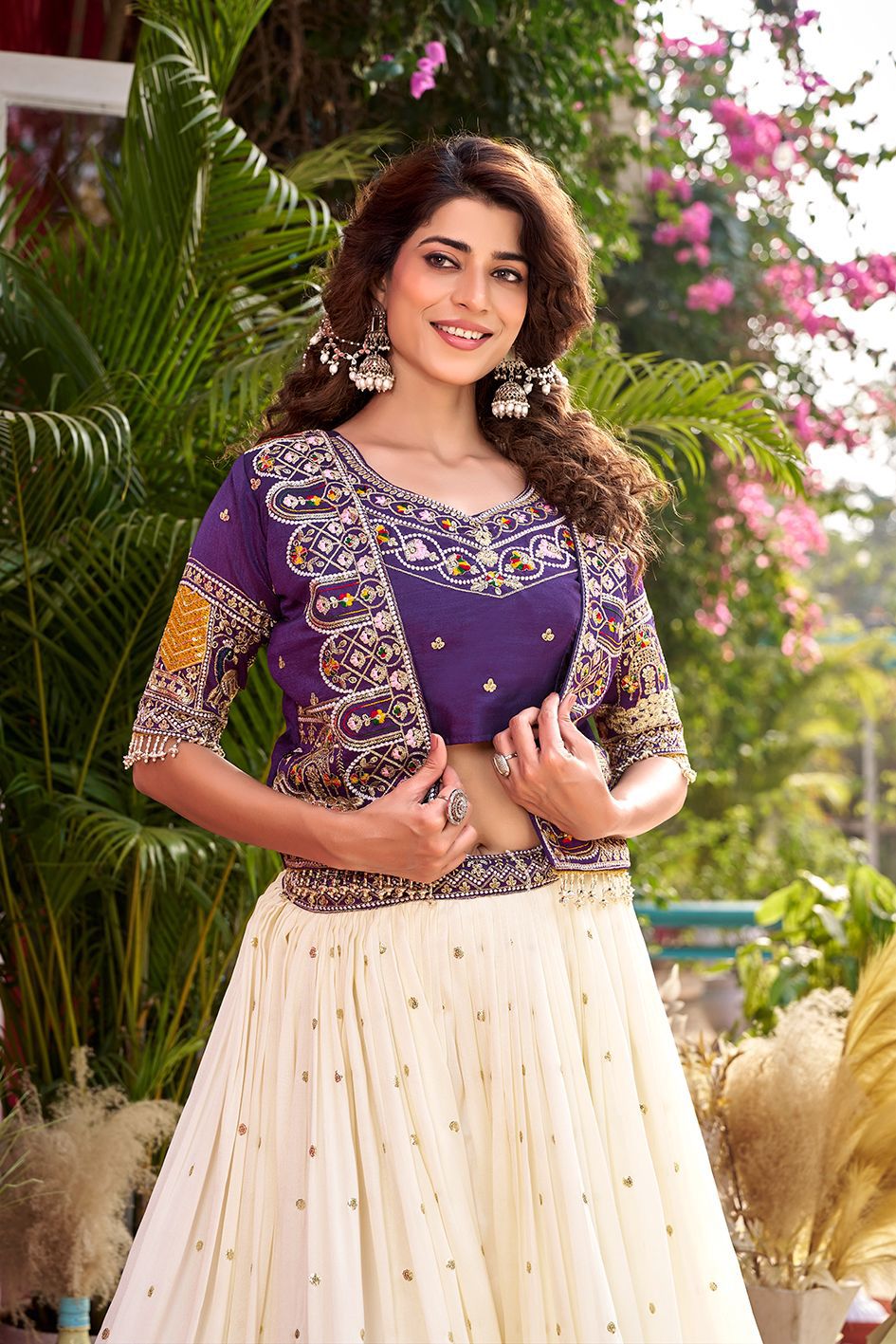 Designer Vichitra Lehenga Choli with Embroidered Koti for Women