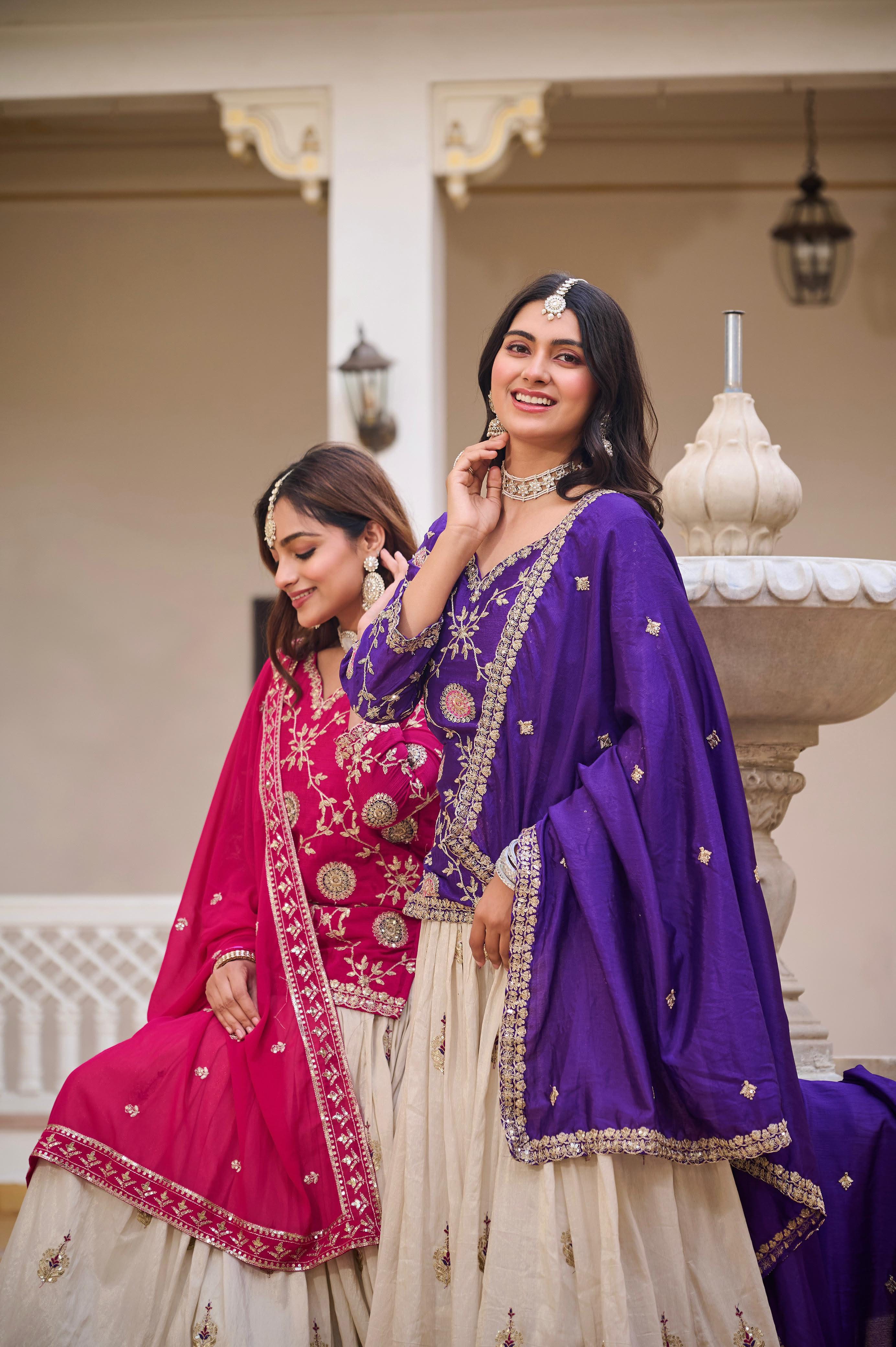 Heavy Embroidered Chinon Lehenga Choli with Tissue Silk Lehenga