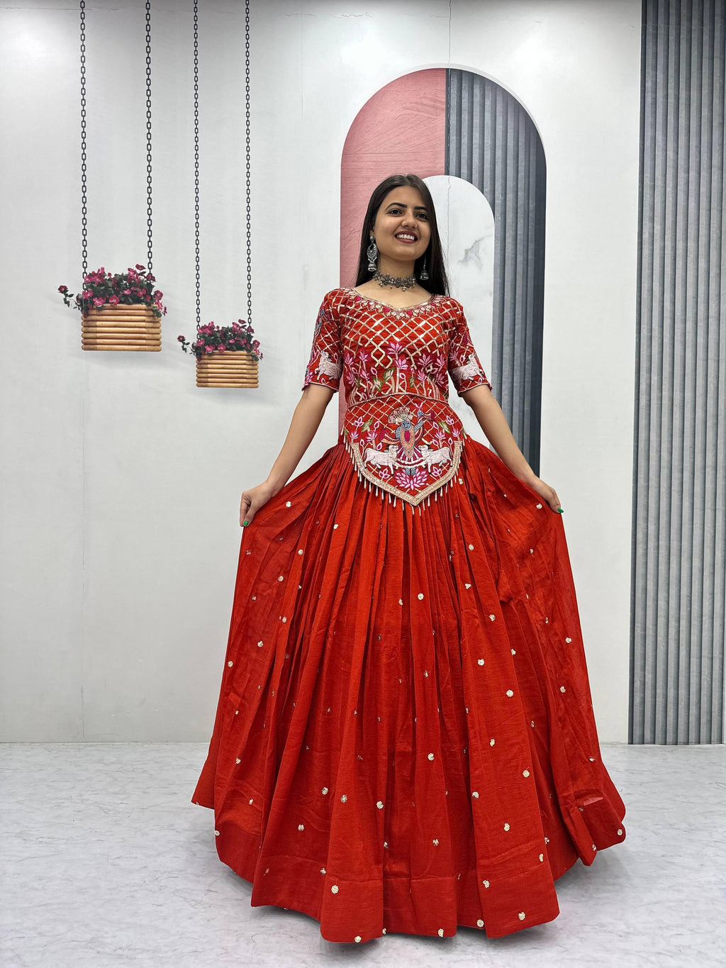 Designer Vichitra Silk Wedding Lehenga with Heavy Embroidery Work