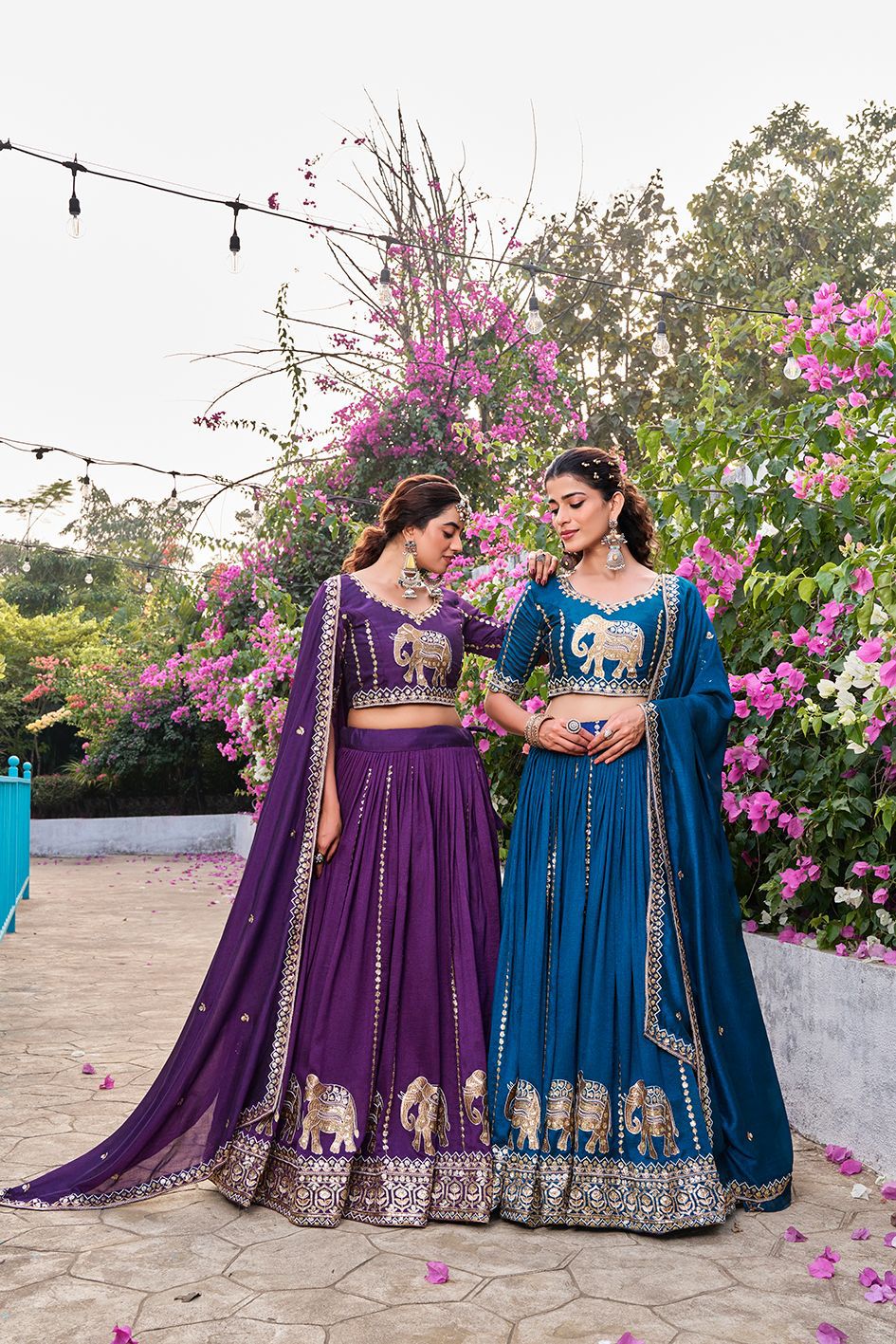 Designer Vichitra Wedding Lehenga Choli with Elephant Border Work