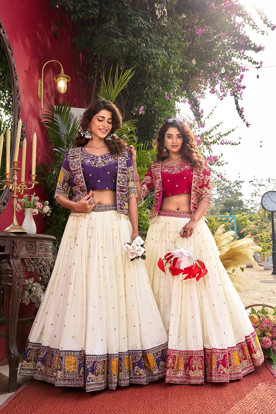 Designer Vichitra Lehenga Choli with Embroidered Koti for Women