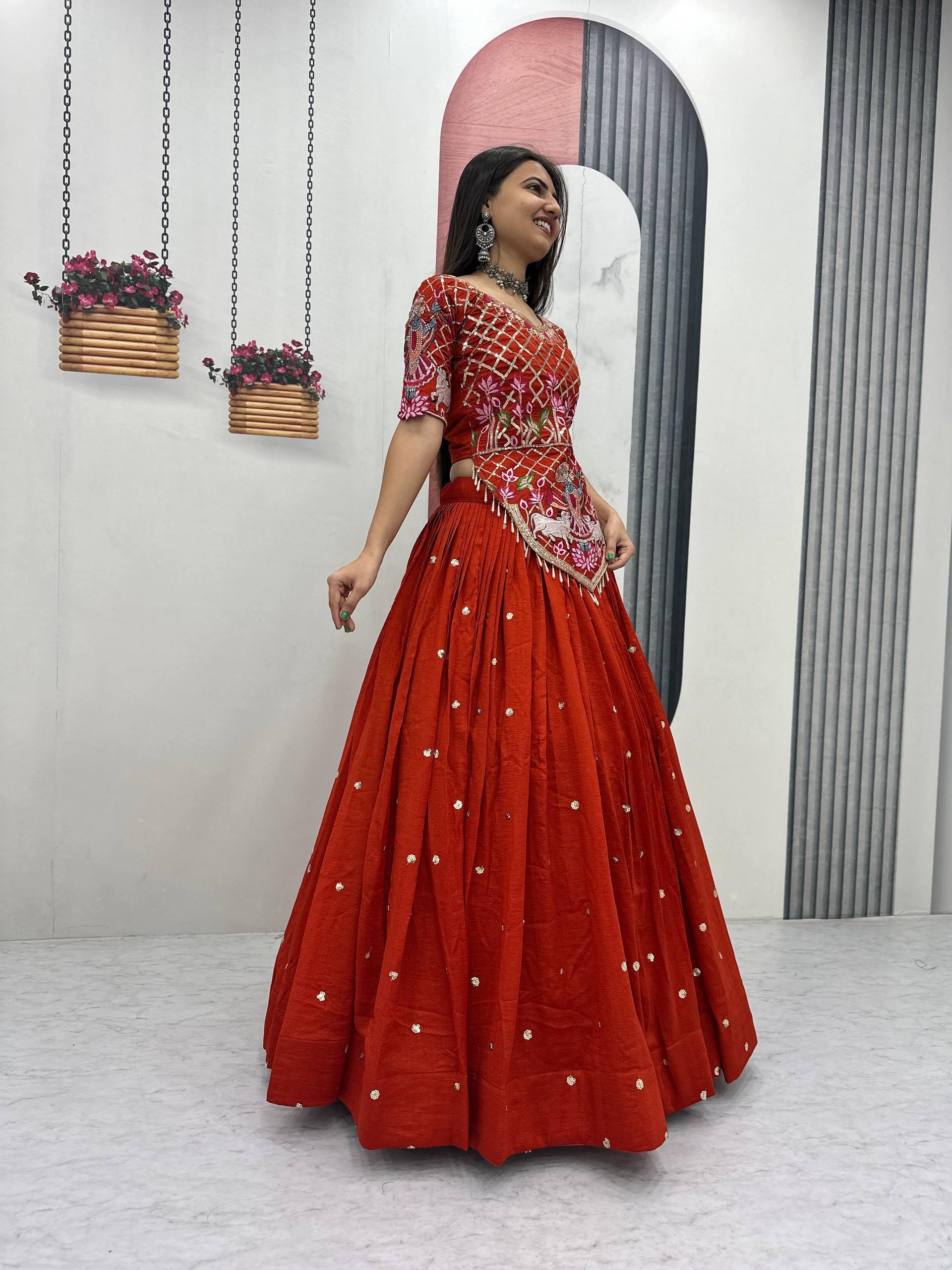Designer Vichitra Silk Wedding Lehenga with Heavy Embroidery Work