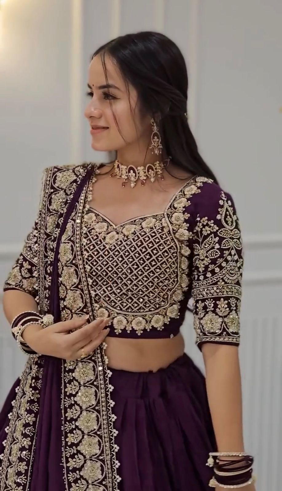 Purple Chinon Lehenga Choli with Heavy Embroidery & Latkan Dupatta