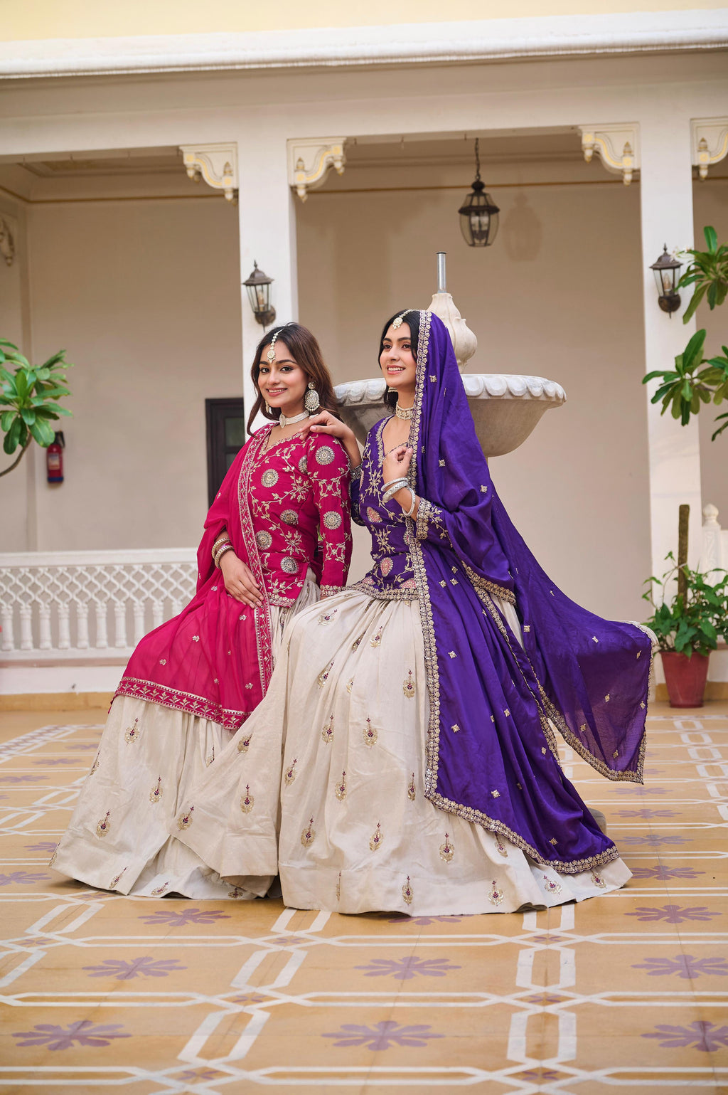 Heavy Embroidered Chinon Lehenga Choli with Tissue Silk Lehenga
