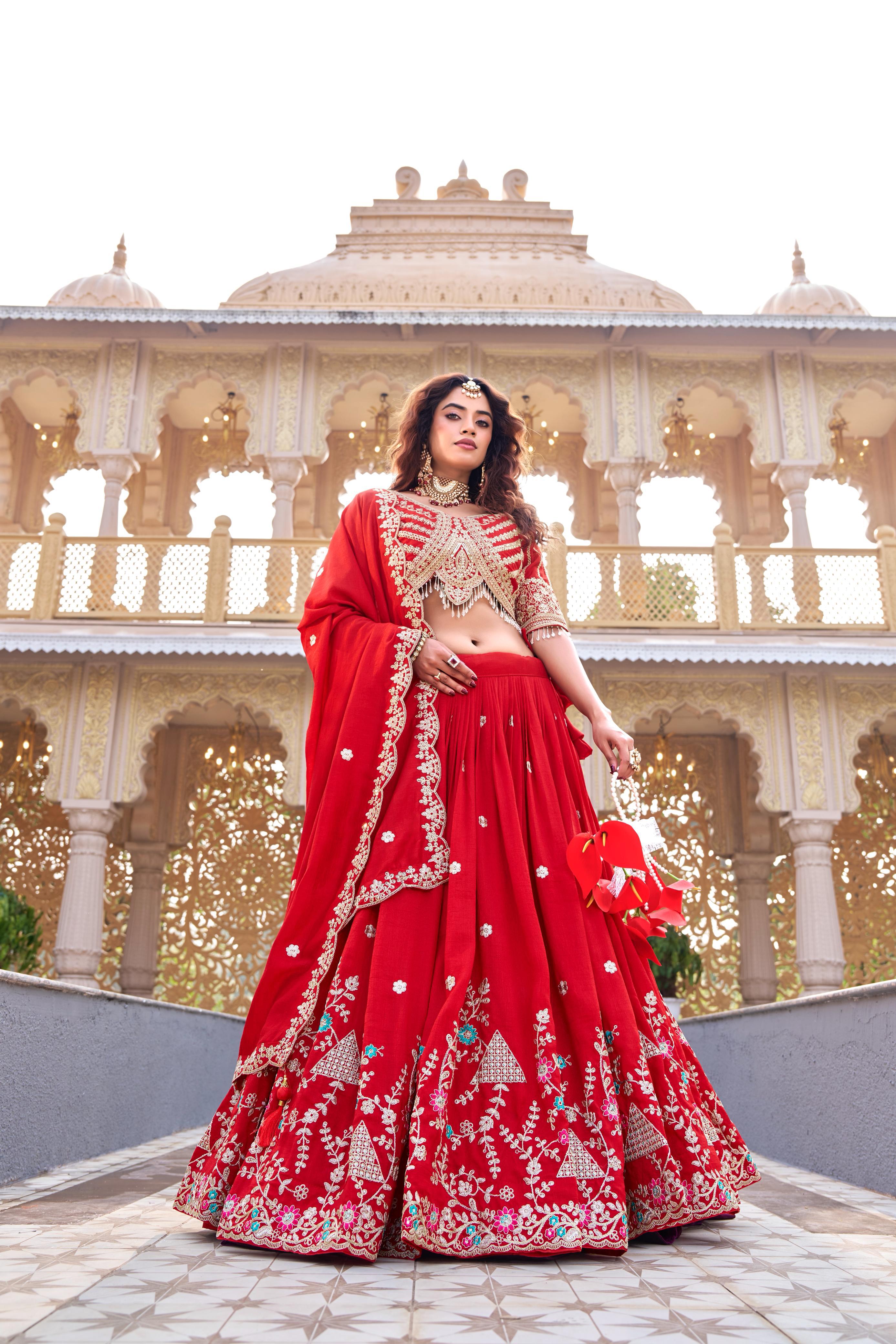 Premium Vichitra Wedding Lehenga Choli with Heavy Cording Embroidery