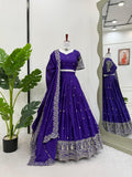 Designer Chinon Silk Lehenga Choli with Heavy Embroidery & Sequins