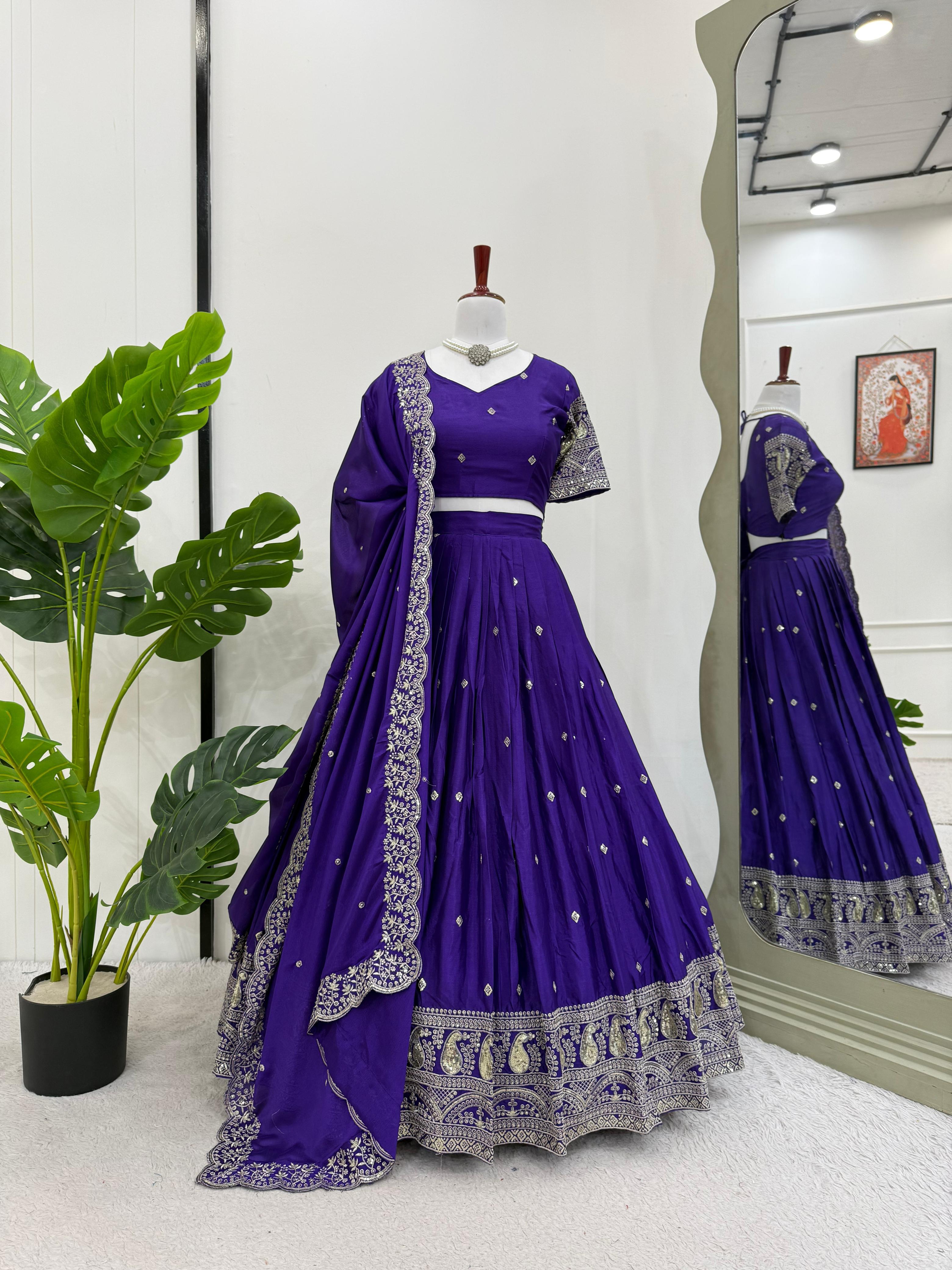 Designer Chinon Silk Lehenga Choli with Heavy Embroidery & Sequins