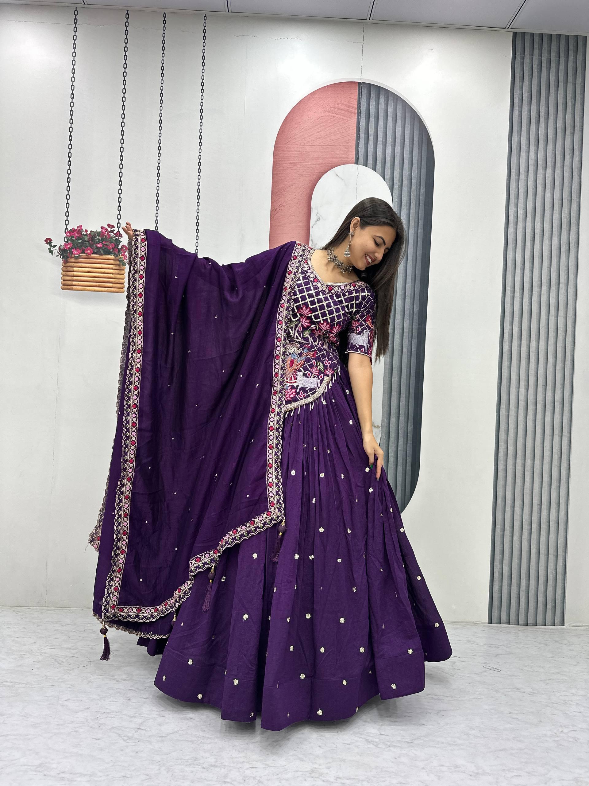 Designer Vichitra Silk Wedding Lehenga with Heavy Embroidery Work