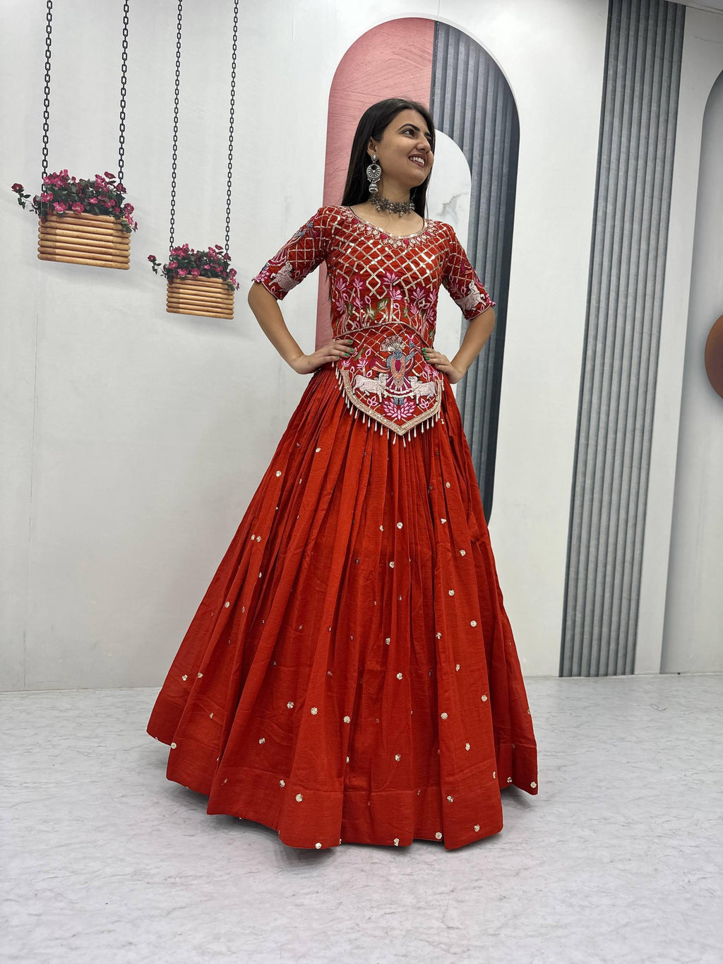 Designer Vichitra Silk Wedding Lehenga with Heavy Embroidery Work