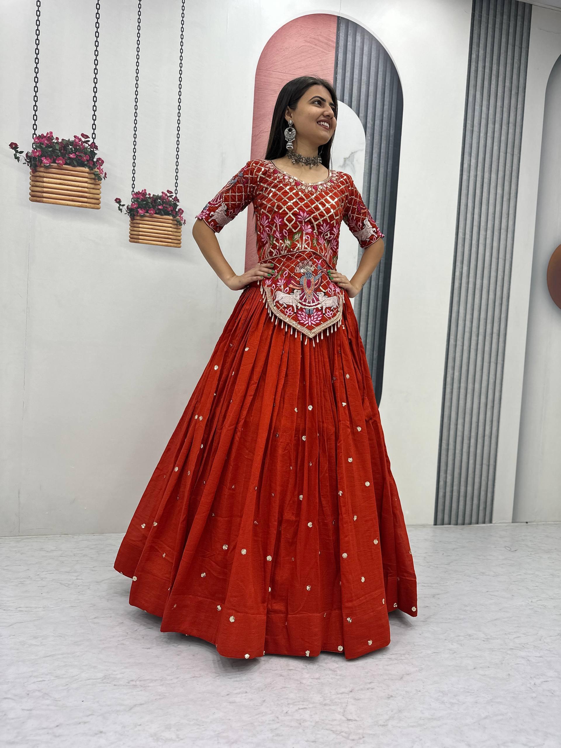 Designer Vichitra Silk Wedding Lehenga with Heavy Embroidery Work