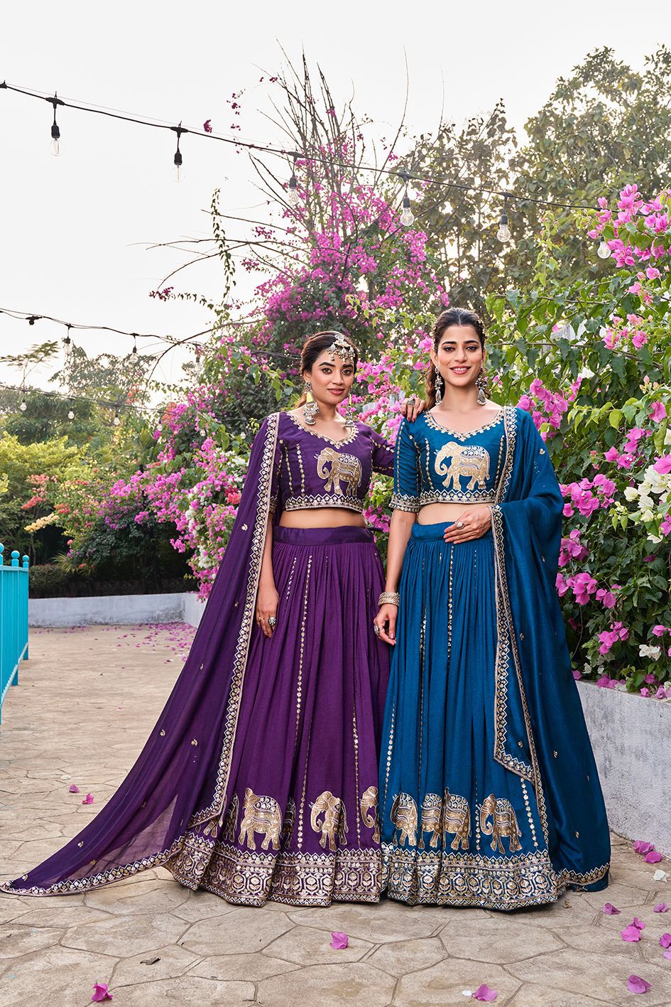 Designer Vichitra Wedding Lehenga Choli with Elephant Border Work