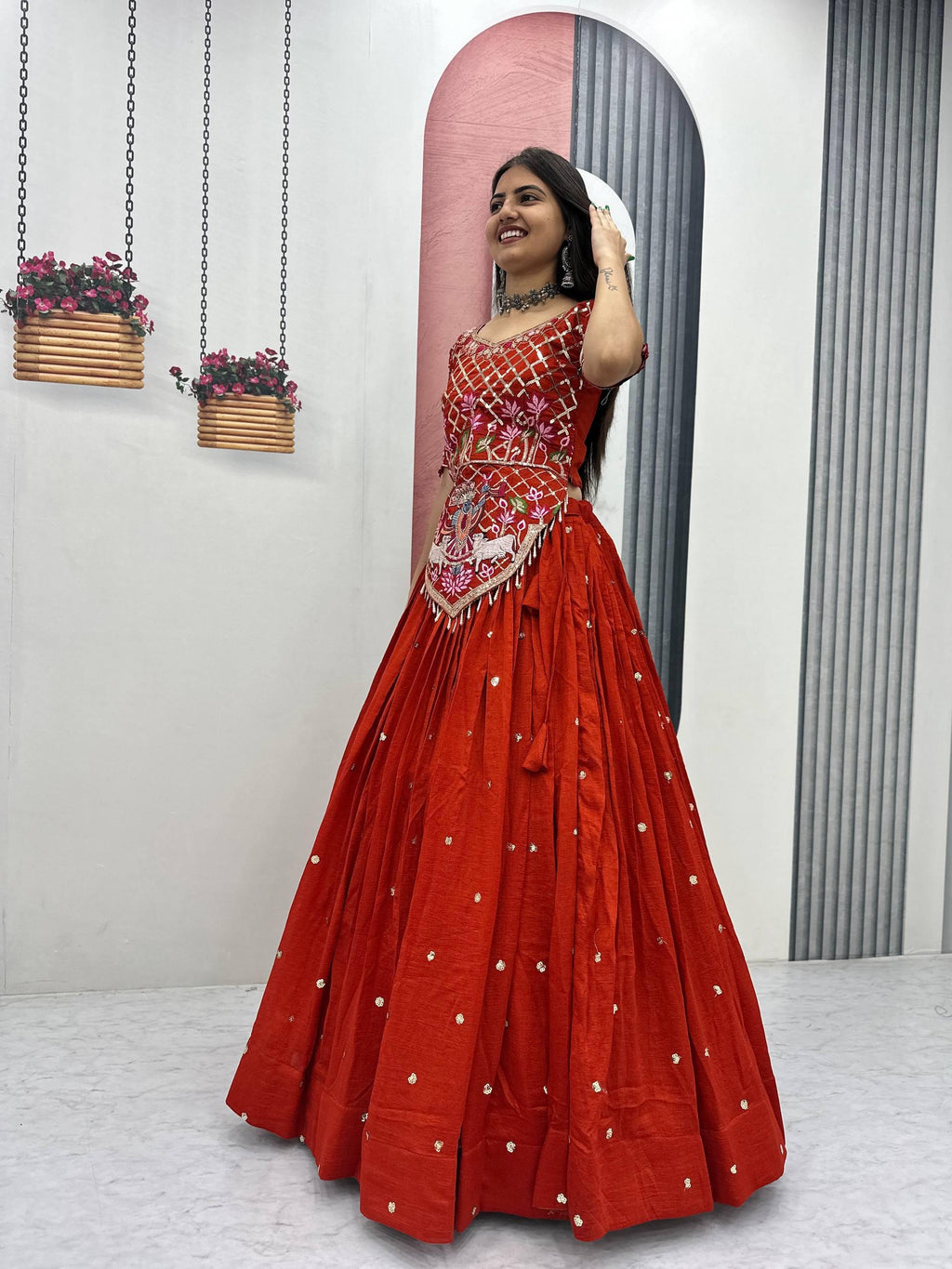 Designer Vichitra Silk Wedding Lehenga with Heavy Embroidery Work