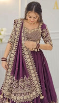 Purple Chinon Lehenga Choli with Heavy Embroidery & Latkan Dupatta