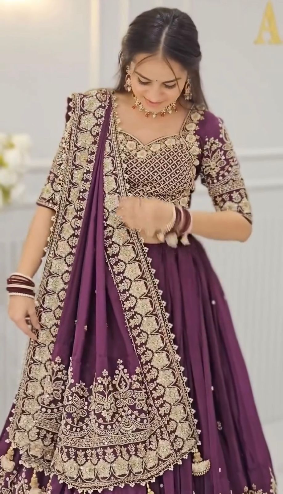 Purple Chinon Lehenga Choli with Heavy Embroidery & Latkan Dupatta