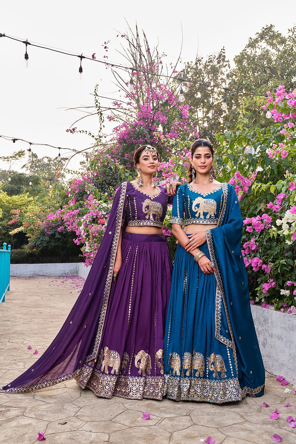 Designer Vichitra Wedding Lehenga Choli with Elephant Border Work
