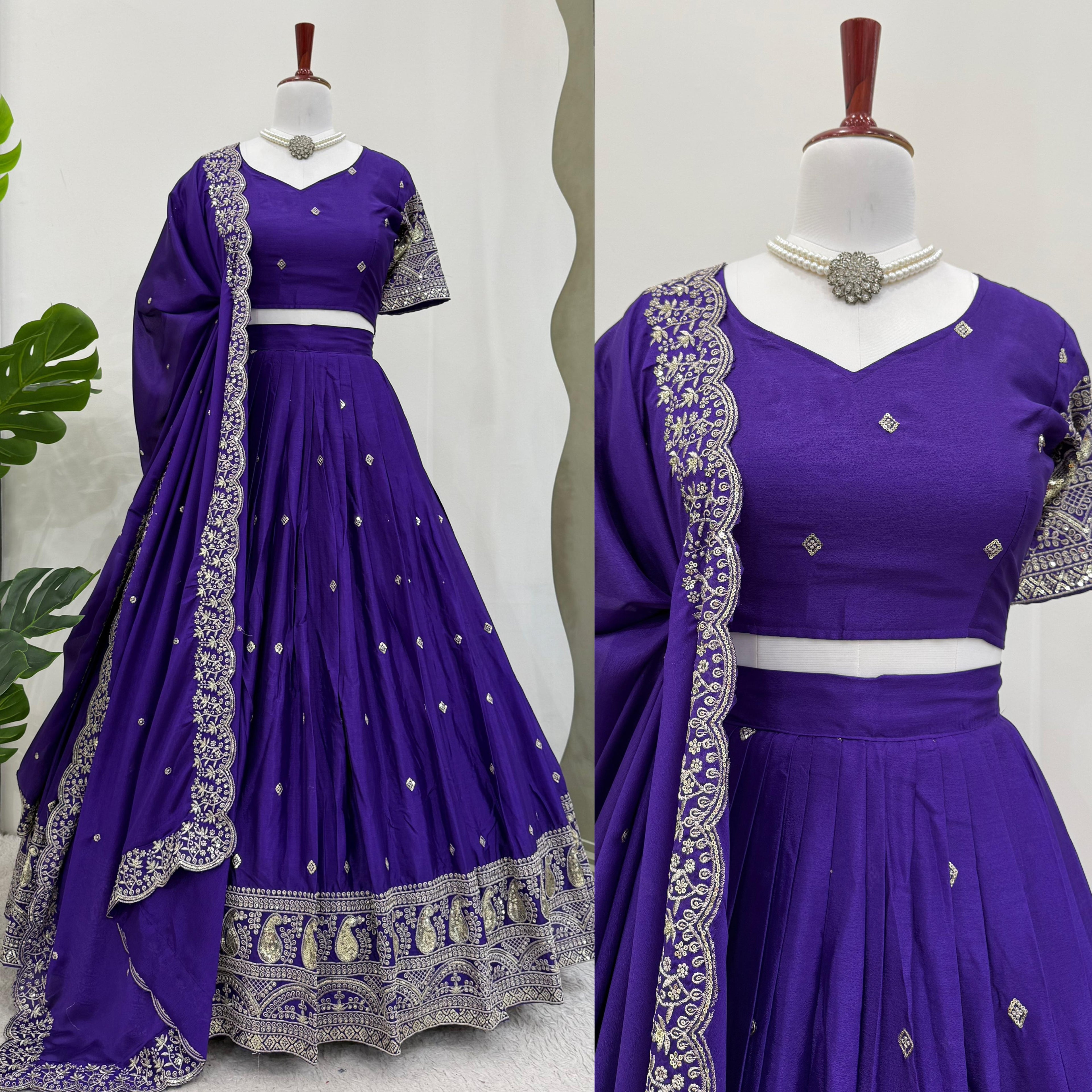 Designer Chinon Silk Lehenga Choli with Heavy Embroidery & Sequins