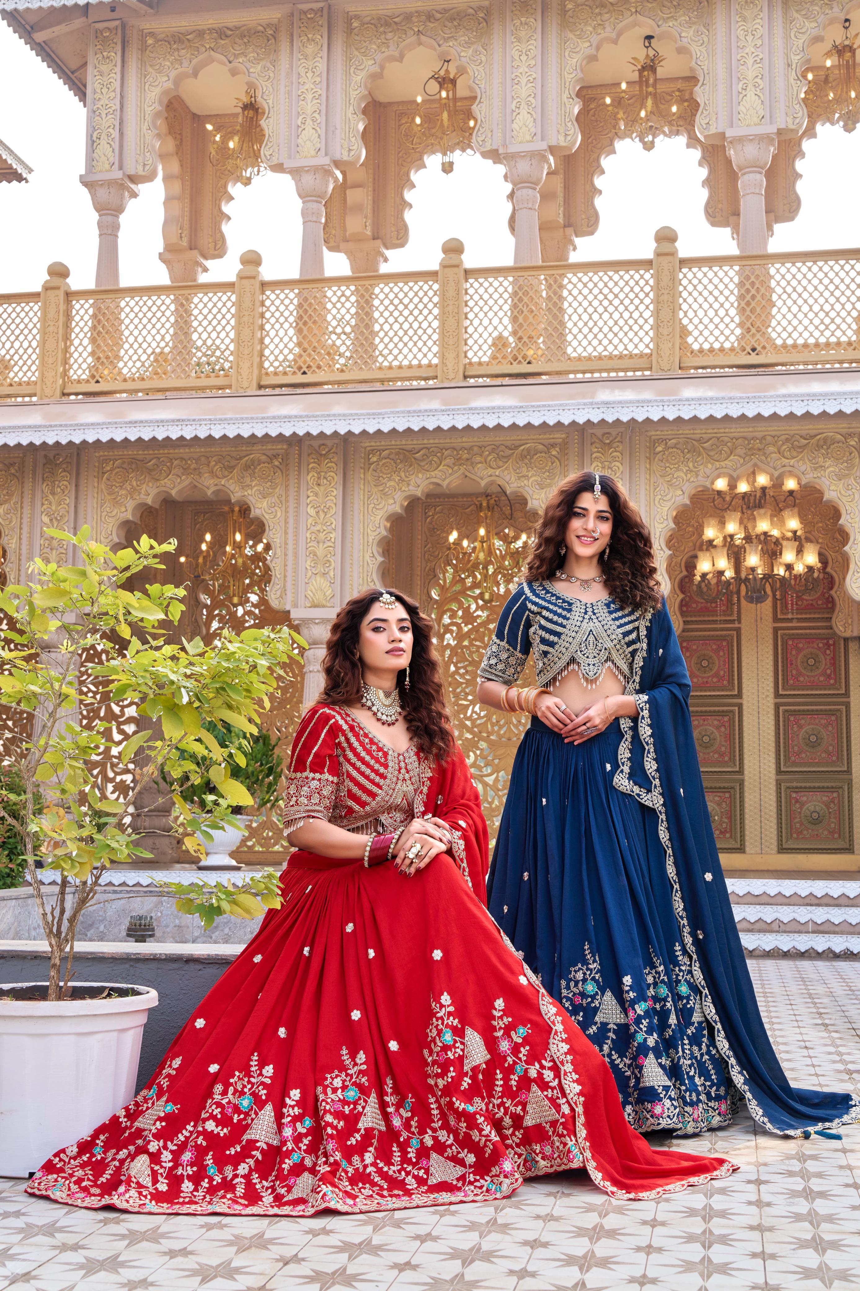Premium Vichitra Wedding Lehenga Choli with Heavy Cording Embroidery
