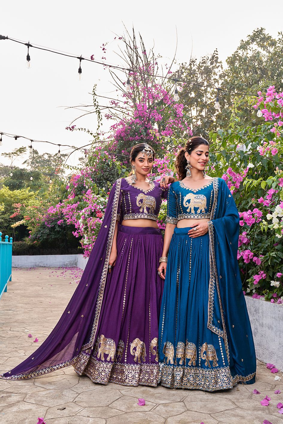 Designer Vichitra Wedding Lehenga Choli with Elephant Border Work