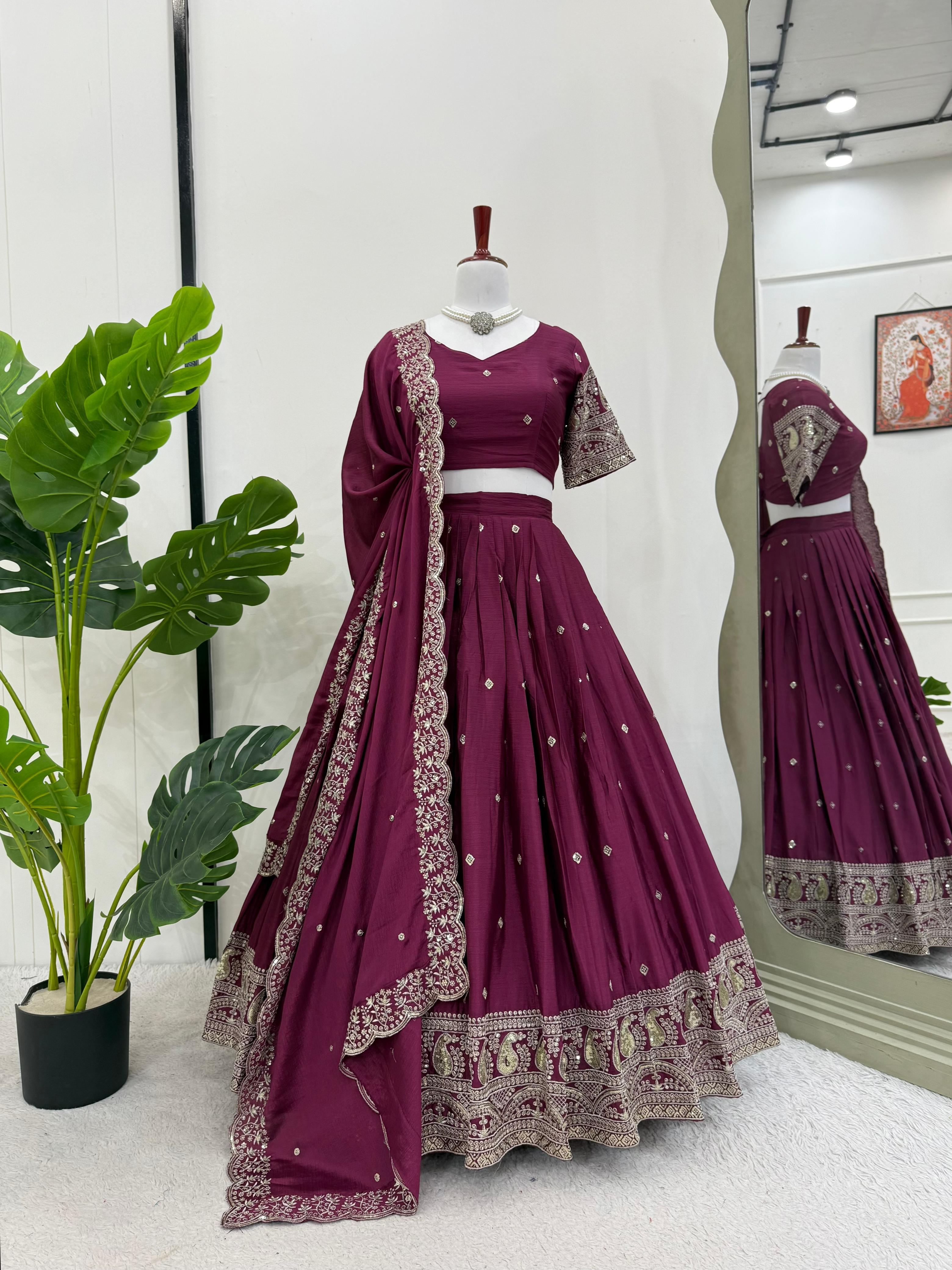 Designer Chinon Silk Lehenga Choli with Heavy Embroidery & Sequins