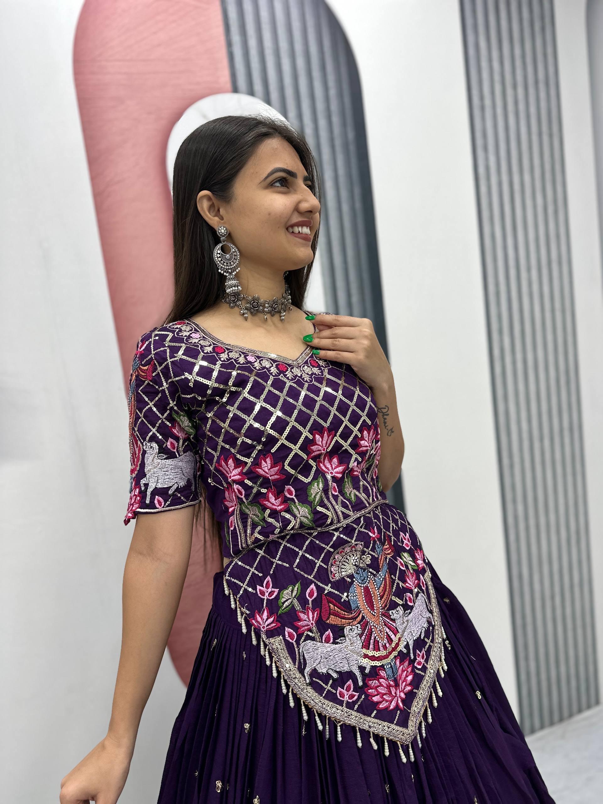 Designer Vichitra Silk Wedding Lehenga with Heavy Embroidery Work
