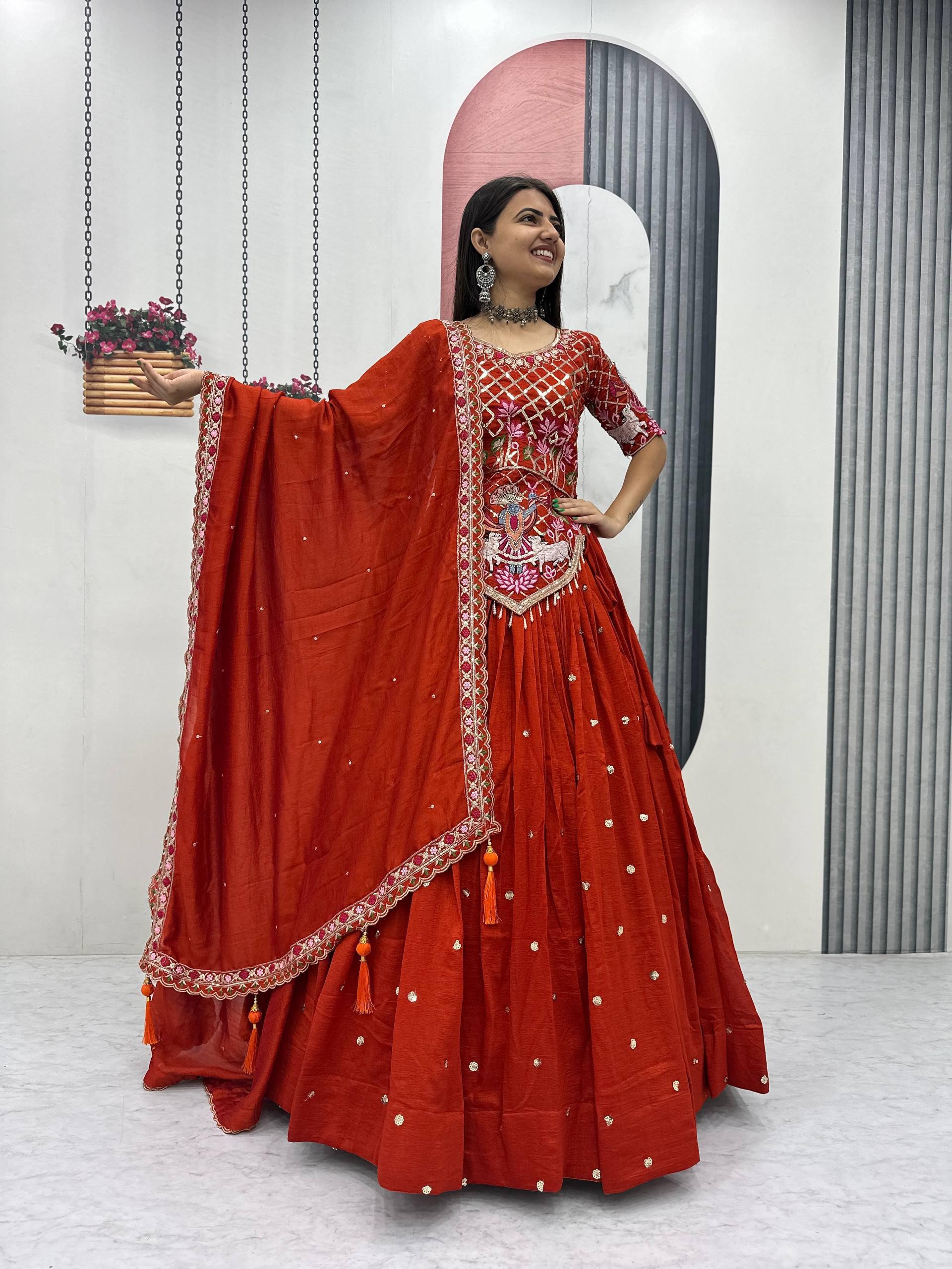 Designer Vichitra Silk Wedding Lehenga with Heavy Embroidery Work