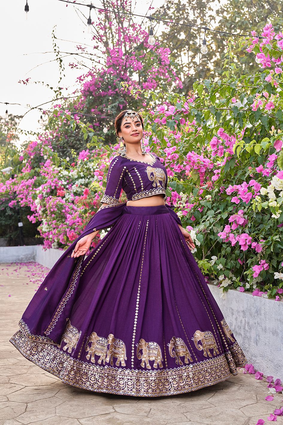Designer Vichitra Wedding Lehenga Choli with Elephant Border Work