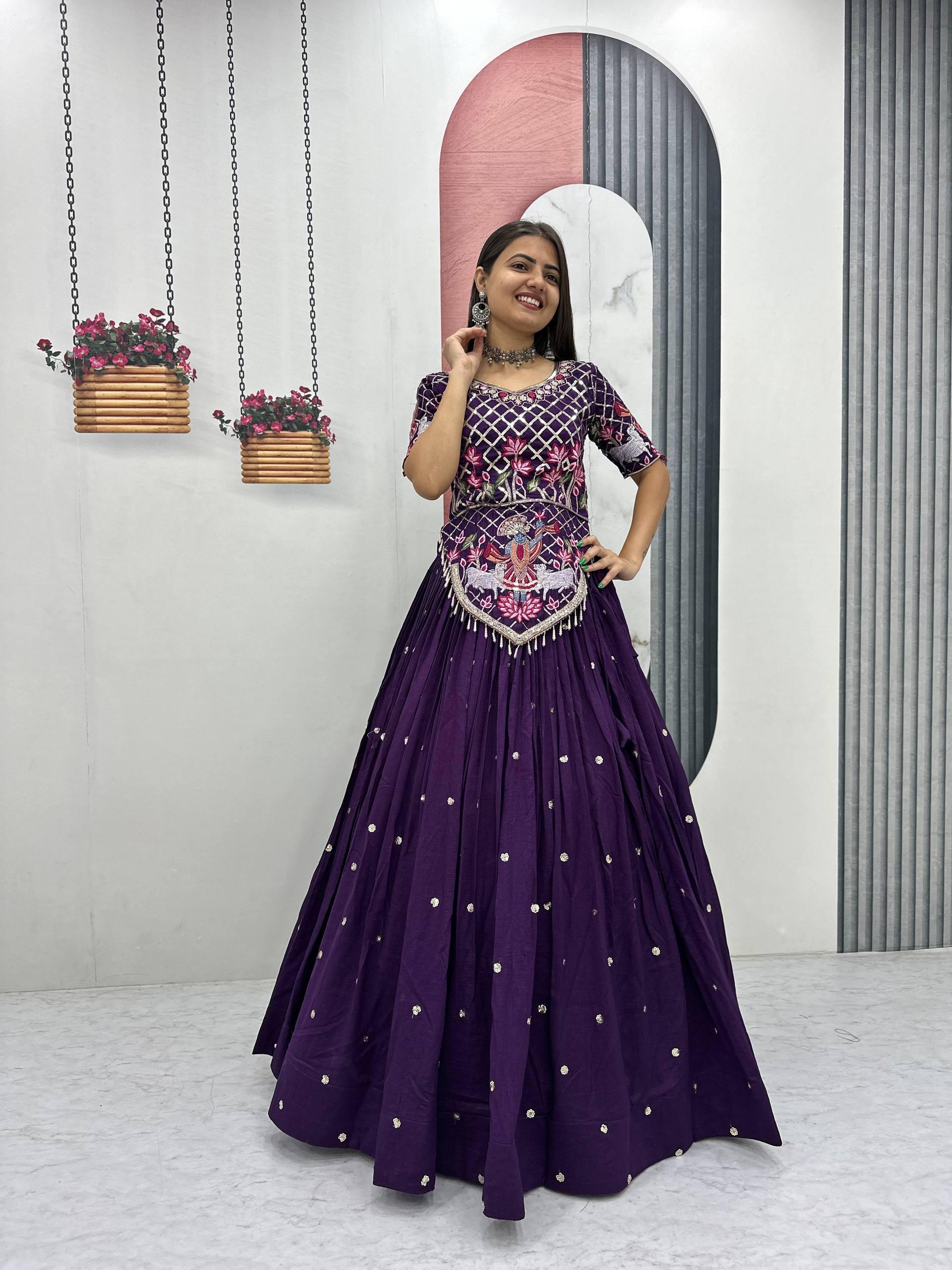 Designer Vichitra Silk Wedding Lehenga with Heavy Embroidery Work