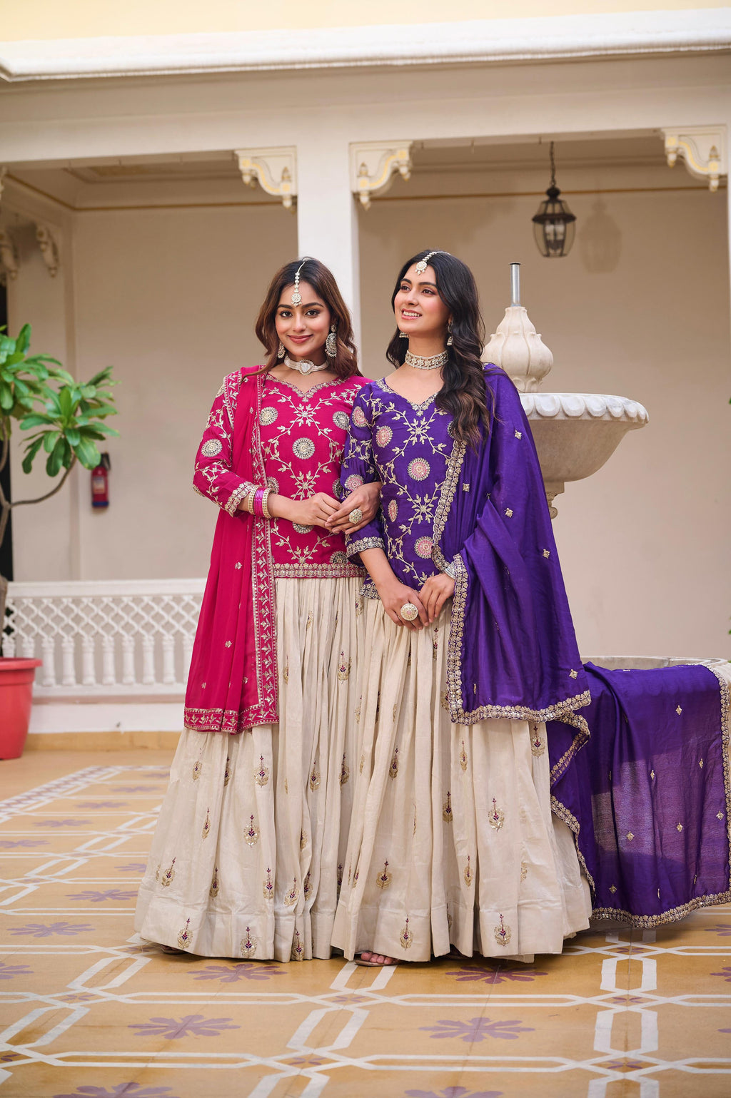 Heavy Embroidered Chinon Lehenga Choli with Tissue Silk Lehenga
