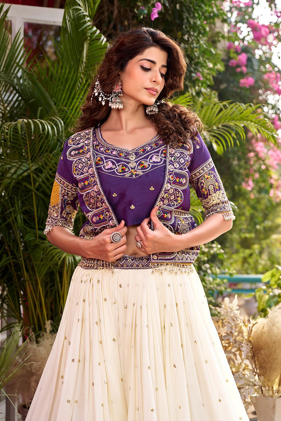Designer Vichitra Lehenga Choli with Embroidered Koti for Women
