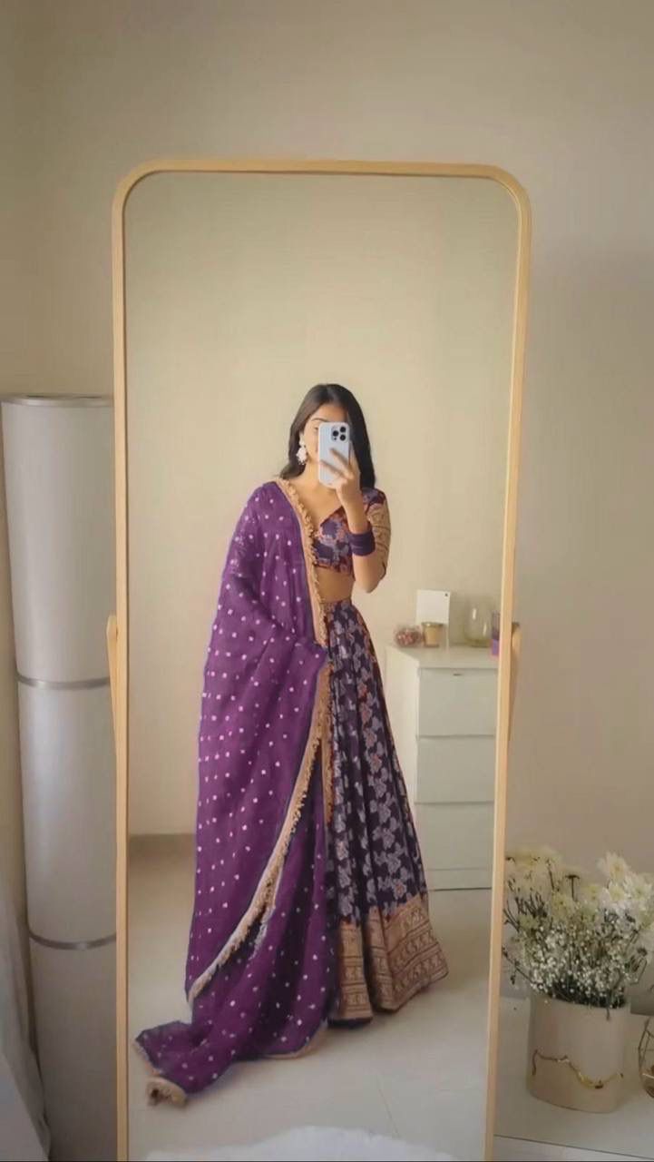 👉 Zarika Wine Zari Embroidered Lehenga Choli Set with Dupatta