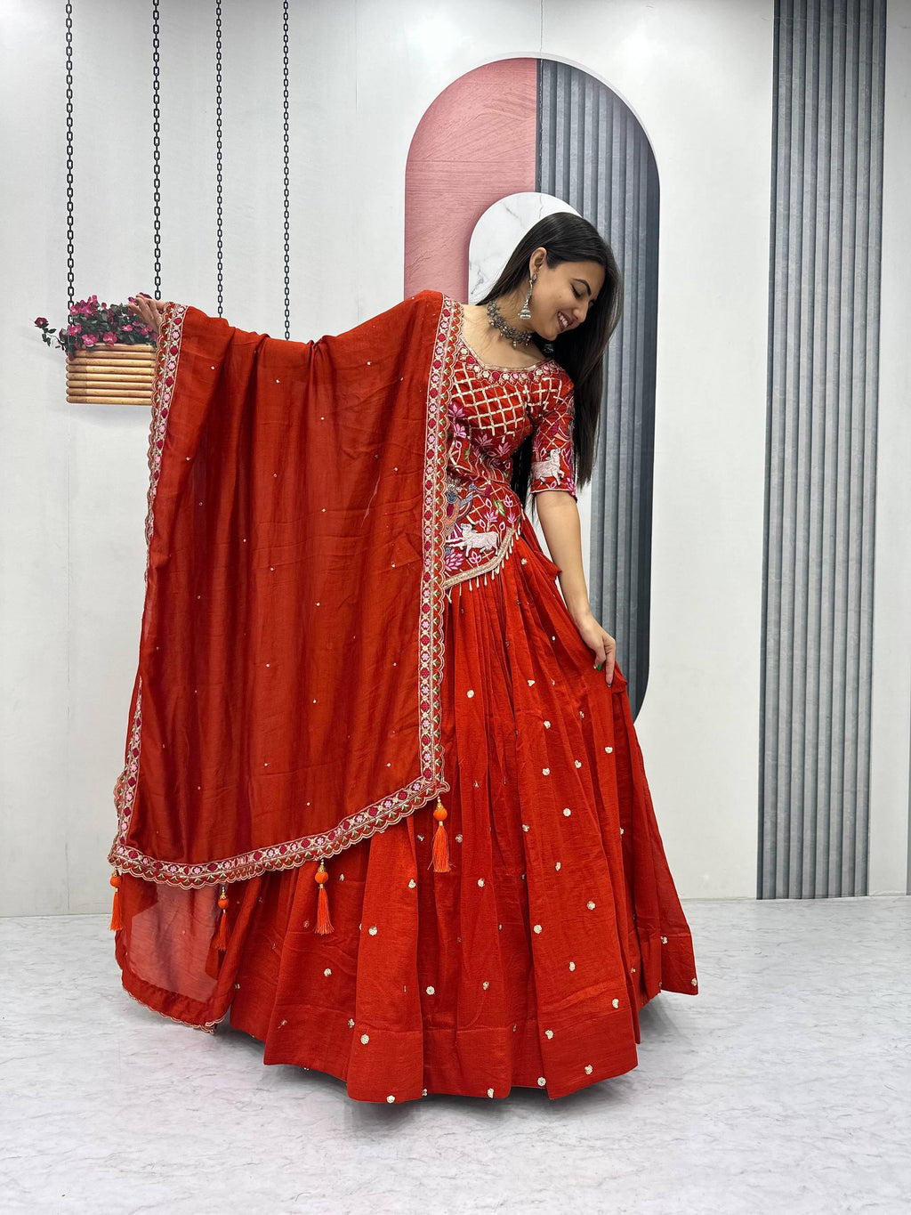 Designer Vichitra Silk Wedding Lehenga with Heavy Embroidery Work