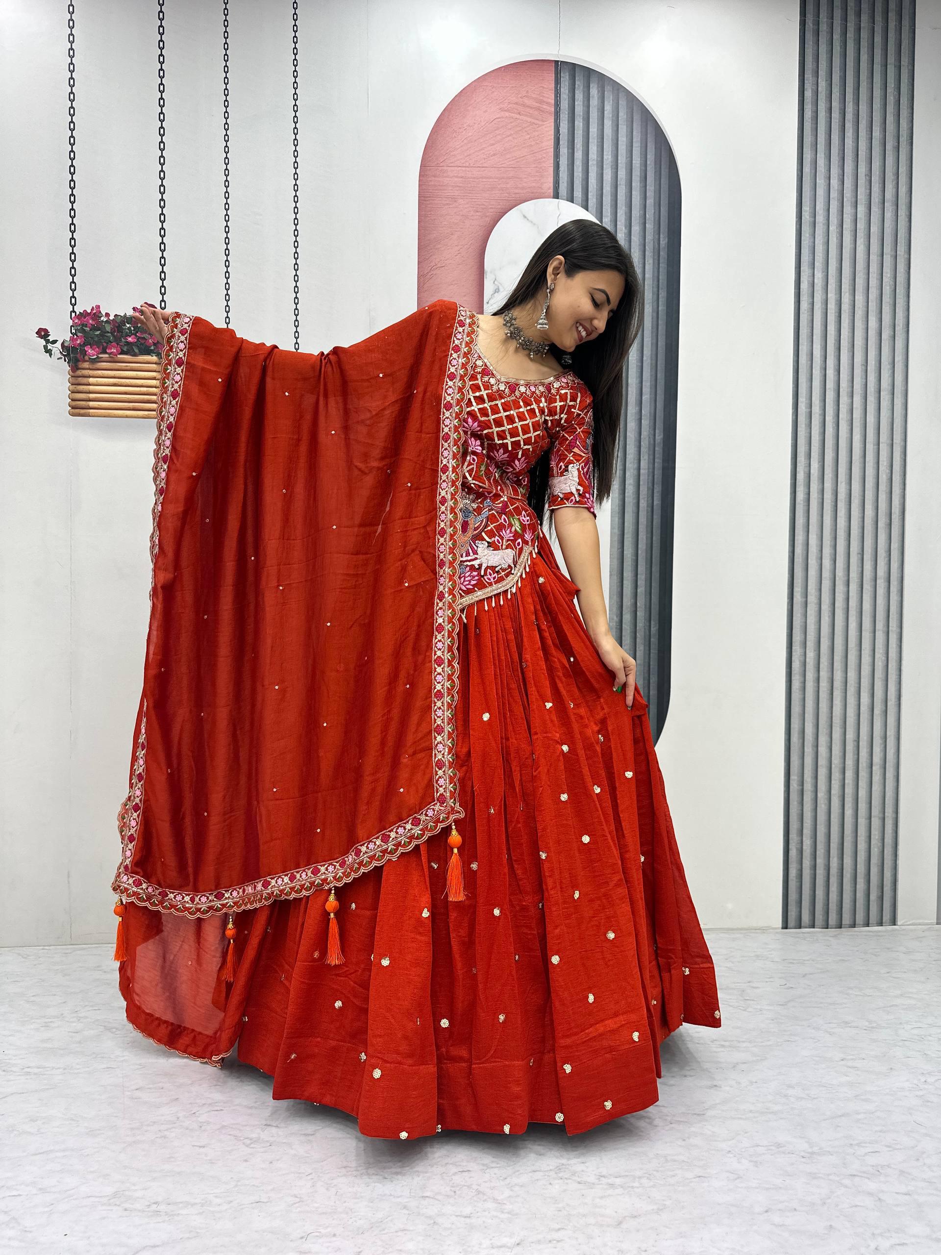 Designer Vichitra Silk Wedding Lehenga with Heavy Embroidery Work