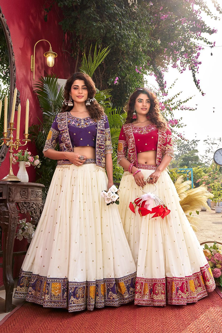 Designer Vichitra Lehenga Choli with Embroidered Koti for Women