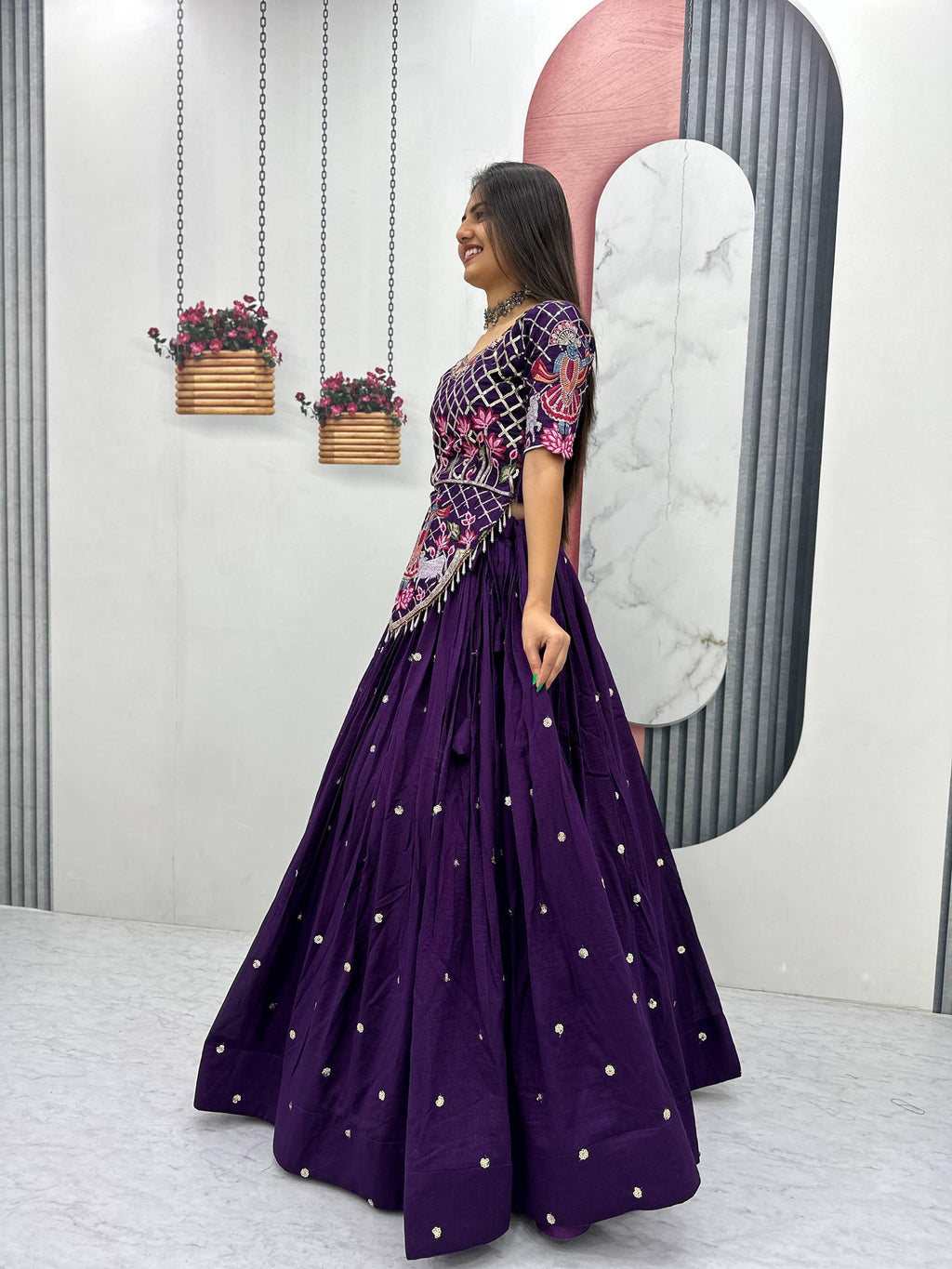 Designer Vichitra Silk Wedding Lehenga with Heavy Embroidery Work