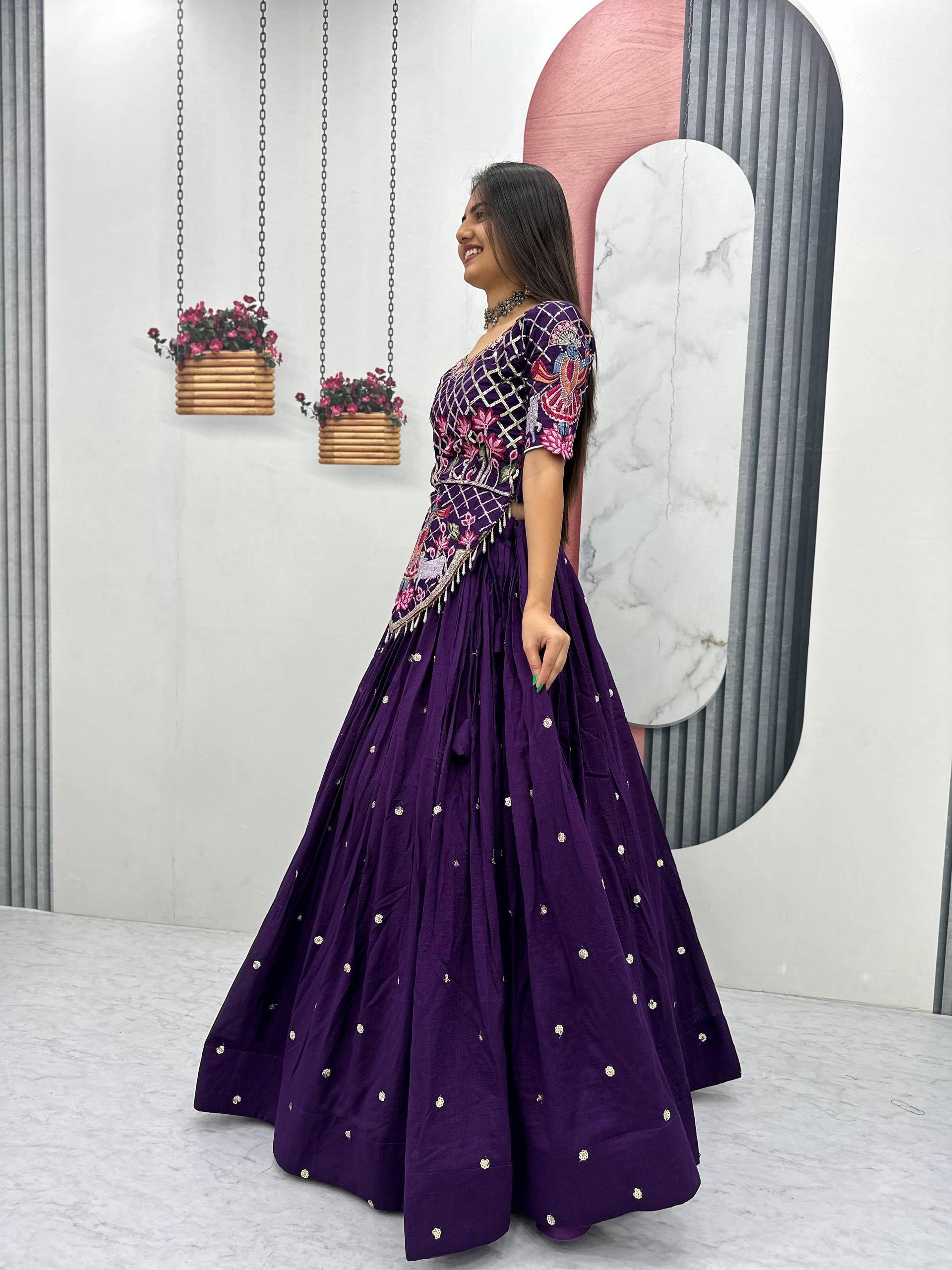 Designer Vichitra Silk Wedding Lehenga with Heavy Embroidery Work
