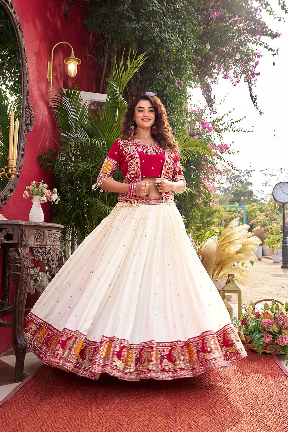 Designer Vichitra Lehenga Choli with Embroidered Koti for Women