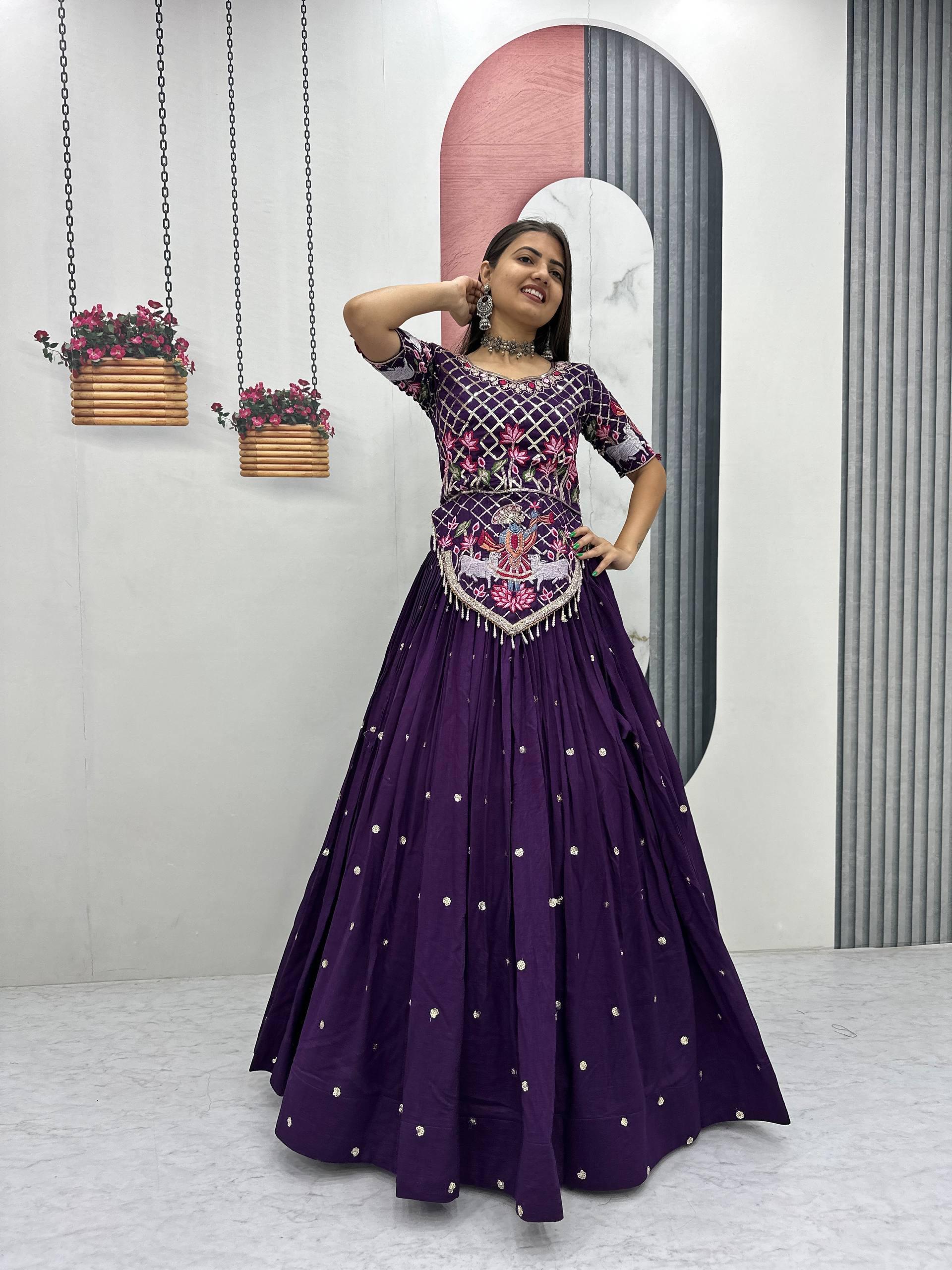 Designer Vichitra Silk Wedding Lehenga with Heavy Embroidery Work